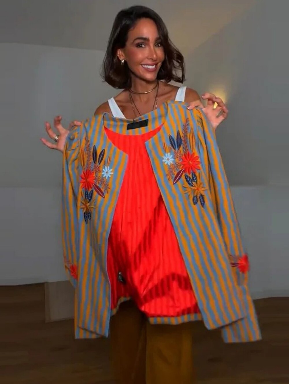 Embroidered Orange & Teal Stripe Women's Jacket - Picture 7 of 12